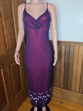 Pia 90s Y2K Fuchsia & Purple Mesh Floral Dress Large